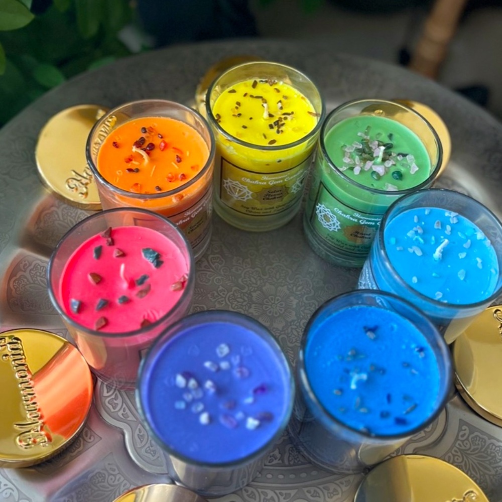 Set of 7 Harmonia Chakras Jar Candle Set W/ Crystals